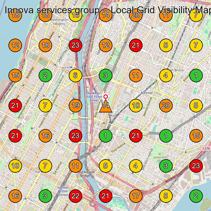 Innova services group Servicio De Guardias De Seguridad GeoGrid ranking map for Bronx NY